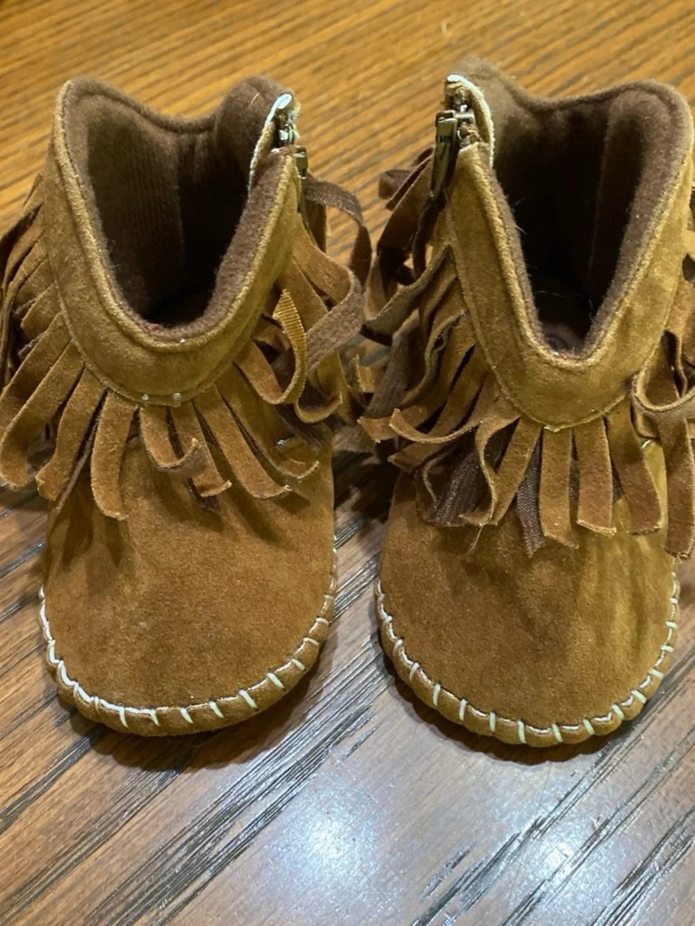 Kids Suede Fringe Moccasins in Brown